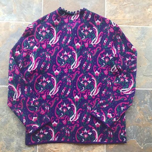 Catalina Jacquard Cardigan Vintage Sz 38 Small Knit Pink Purple Art Deco 50s 60s - Picture 2 of 6